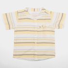 Infants' Yellow Cotton Short Sleeves Mandarin Collar Striped Shirt, Yellow, small