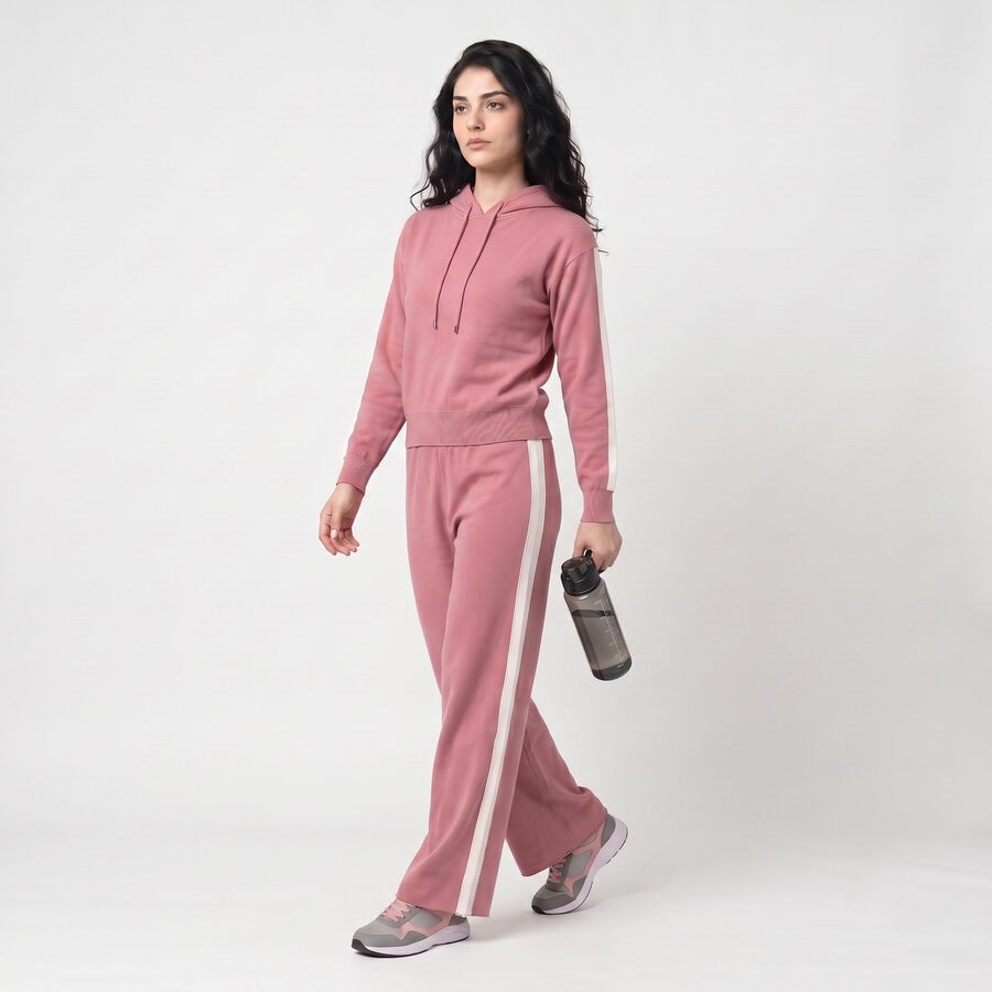 Women's Light Pink Striped Hooded Track suit, Light Pink, large