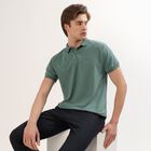 Men's Muted Sage Green Polo Collar Casual T-Shirt, गहरा हरा, small image number null