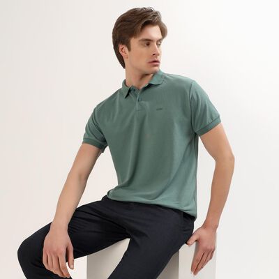 Men's Muted Sage Green Polo Collar Casual T-Shirt
