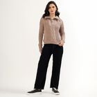 Women's Muted Beige Half-Zip Casual Pullover, भूरा, small image number null