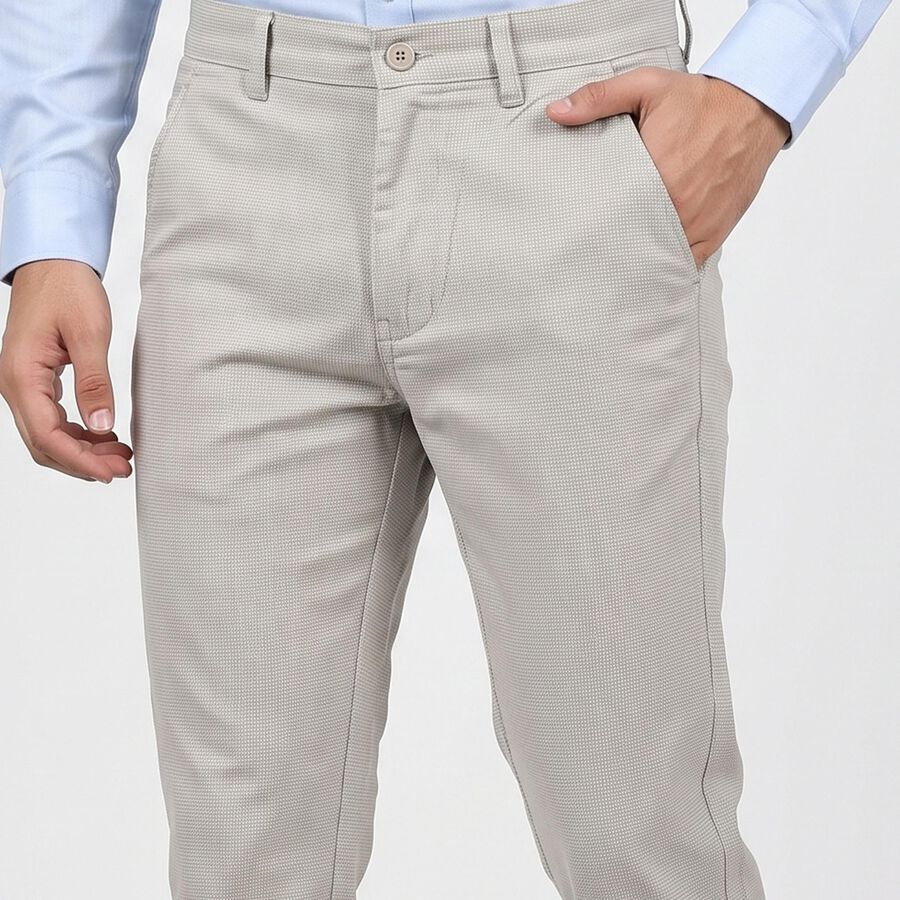 Men's Silver Slim Fit Textured Chino Trousers, Silver, large
