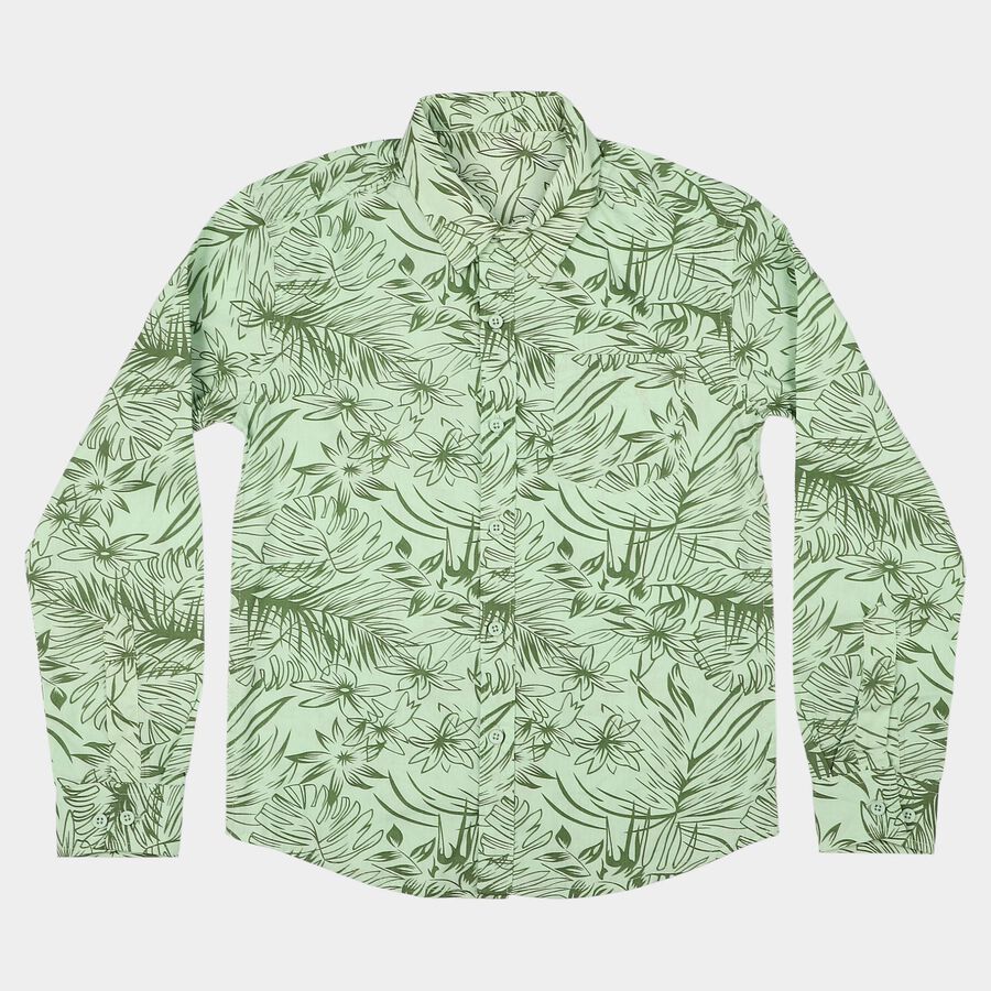 Boys' Mint Green Cotton Long Sleeves Collar Shirt, Light Green, large