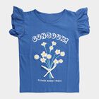 Girls' Navy Blue Cotton Round Neck Casual Graphic Print T-Shirt, गहरा नीला, small