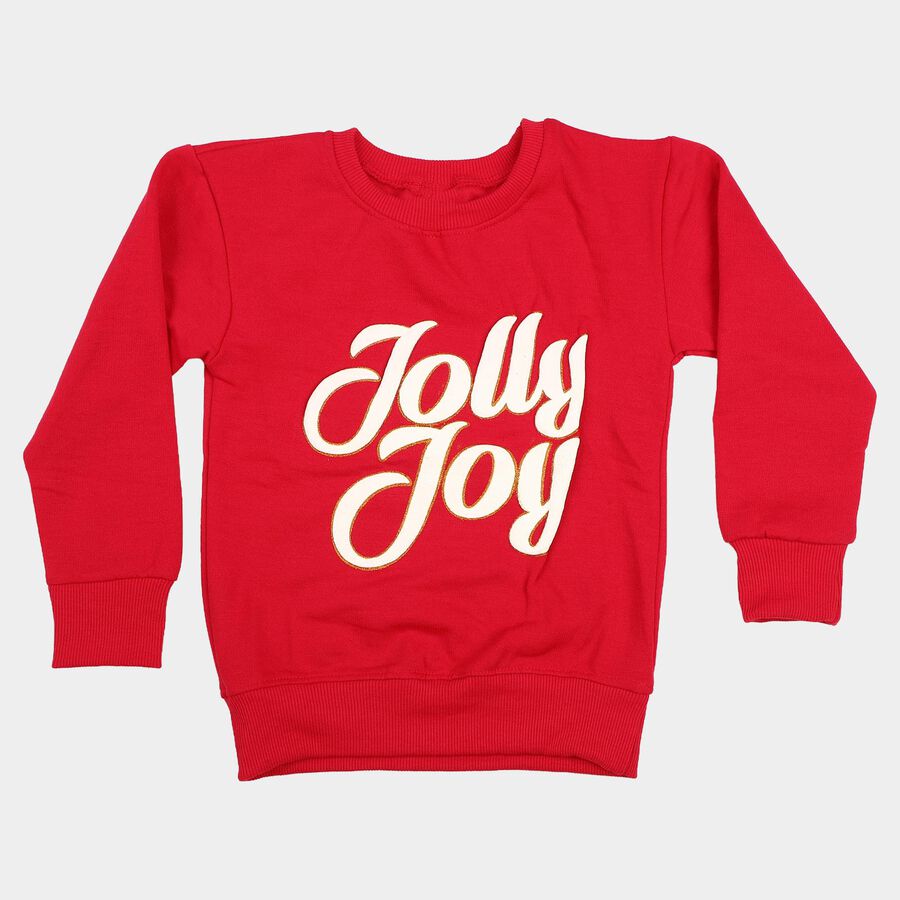 Girls Fuchsia Crew Neck Graphic Print Sweatshirt, Fuchsia, large