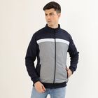 Men's Dark Navy Blue and Light Grey High Neck Casual Sweatshirt, Light Grey, small image number null