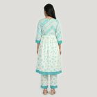 Women's Light Blue V-Neck Floral Printed Kurta, Light Blue, small