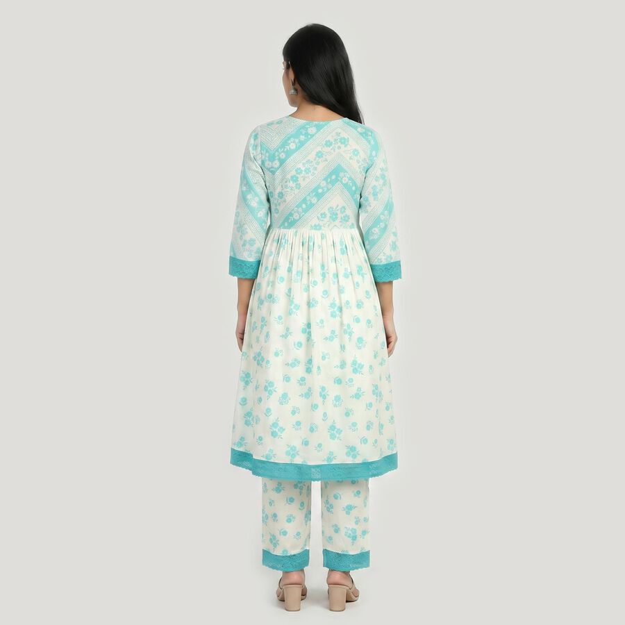 Women's Light Blue V-Neck Floral Printed Kurta, Light Blue, large
