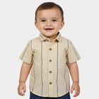 Infants Beige Striped Collared Regular Fit Shirt, Beige, small