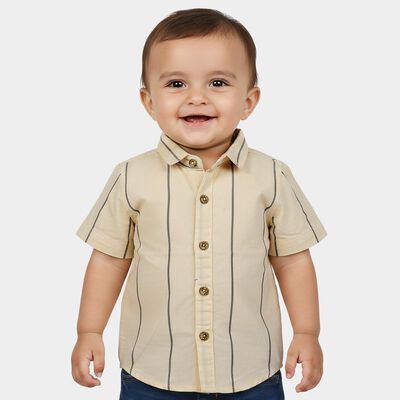 Infants Beige Striped Collared Regular Fit Shirt