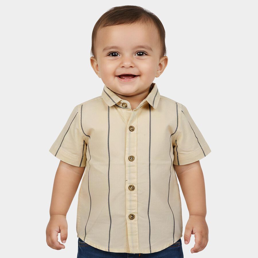 Infants Beige Striped Collared Regular Fit Shirt, Beige, large