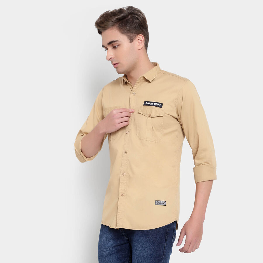 100% Cotton Solid Casual Shirt, Khaki, large image number null