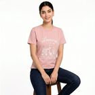 Women's Pink Round Neck Regular T-Shirt, Light Pink, small