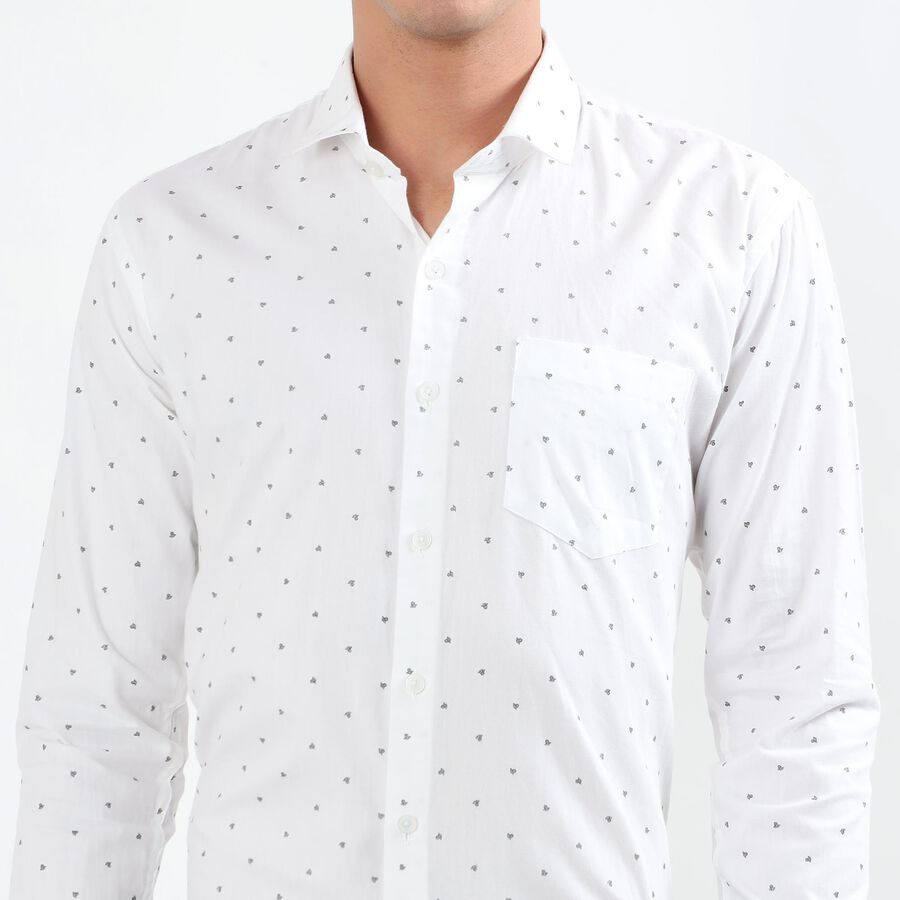 Men's White Cotton Printed Classic Collar Formal Shirt, सफ़ेद, large image number null