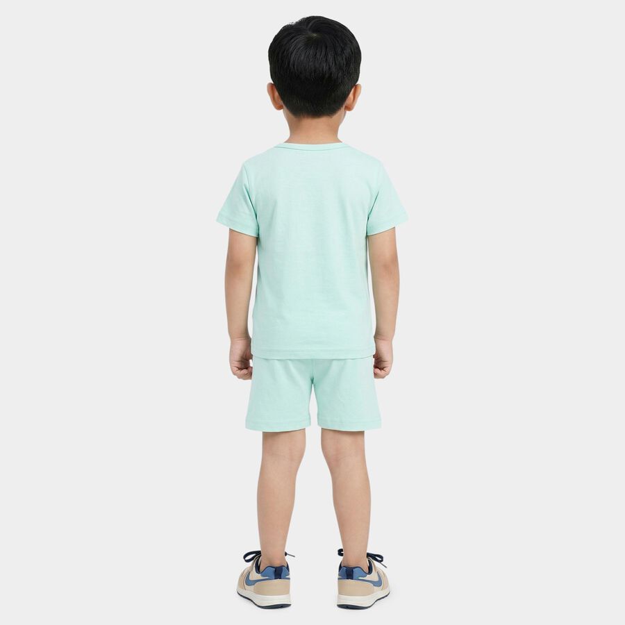 Infants' Light Green Cotton Round Neck Car Print Baba Suit, Light Green, large