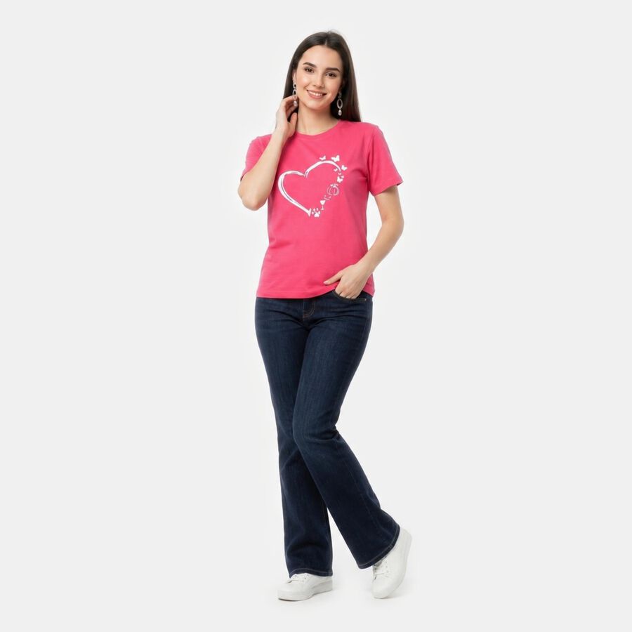 Women's Fuchsia Round Neck Regular T-Shirt, Fuchsia, large