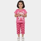 Girls Pink Bear Graphic T-Shirt and Heart Print Capri Set, Pink, small