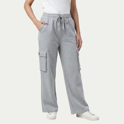 Women's Grey Slim-Fit Zip Pocket Track Pants