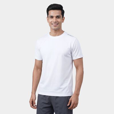 Men's White Round Neck Athleisure T-Shirt