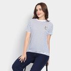 Ladies'  Stripes Round Neck T-Shirt, White, small image number null