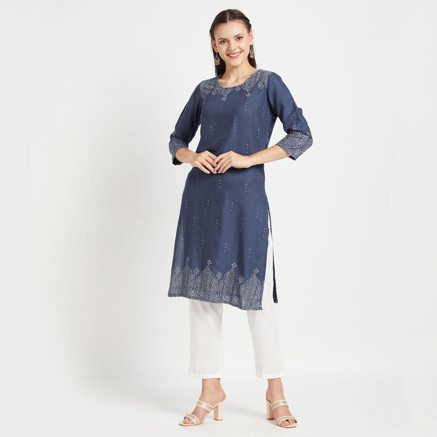 3/4Th Sleeves Straight Kurta, Navy Blue, large image number null