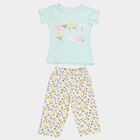 Girls Light Mint Green Round Neck Casual Capri Set, हल्का हरा, small image number null