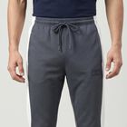 Men's Grey Tapered Fit Side-Striped Track Pants, Dark Grey, small