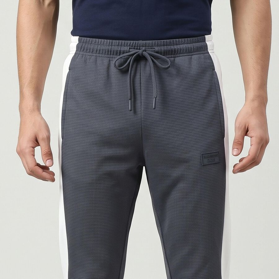 Men's Grey Tapered Fit Side-Striped Track Pants, Dark Grey, large