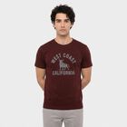 Men's Wine Round Neck Regular Printed T-Shirt, Wine, small