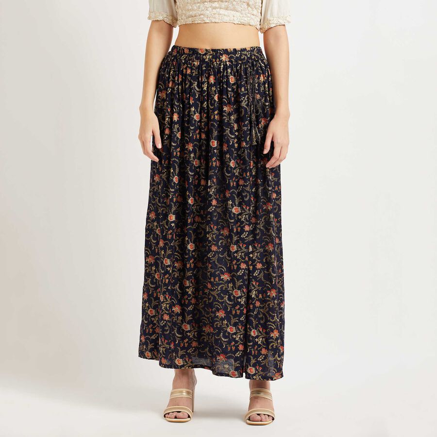 Printed Lehenga Skirt, Navy Blue, large image number null