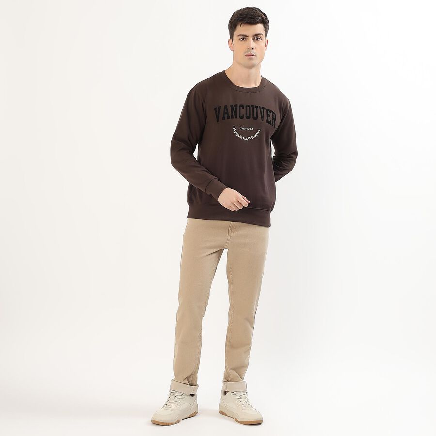 Men's Dark Chocolate Crew Neck Graphic Sweatshirt, Brown, large image number null