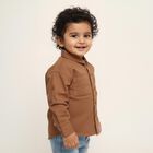 Infants Warm Chestnut Brown Cotton Classic Collar Casual Shirt, Beige, small image number null