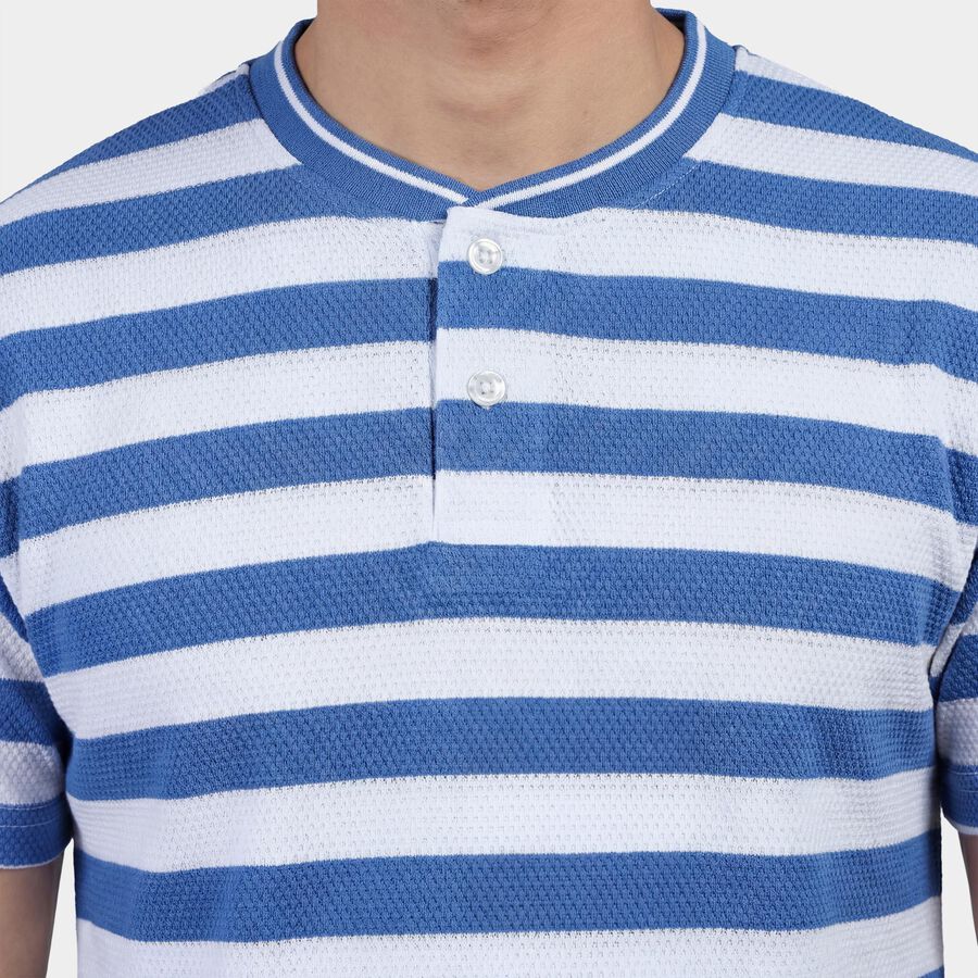 Men's Light Blue Henley Neck Casual T-Shirt, Light Blue, large