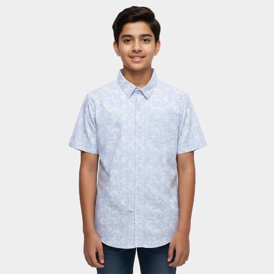 Boys' Light Blue Cotton Button Down Collar Casual Shirt