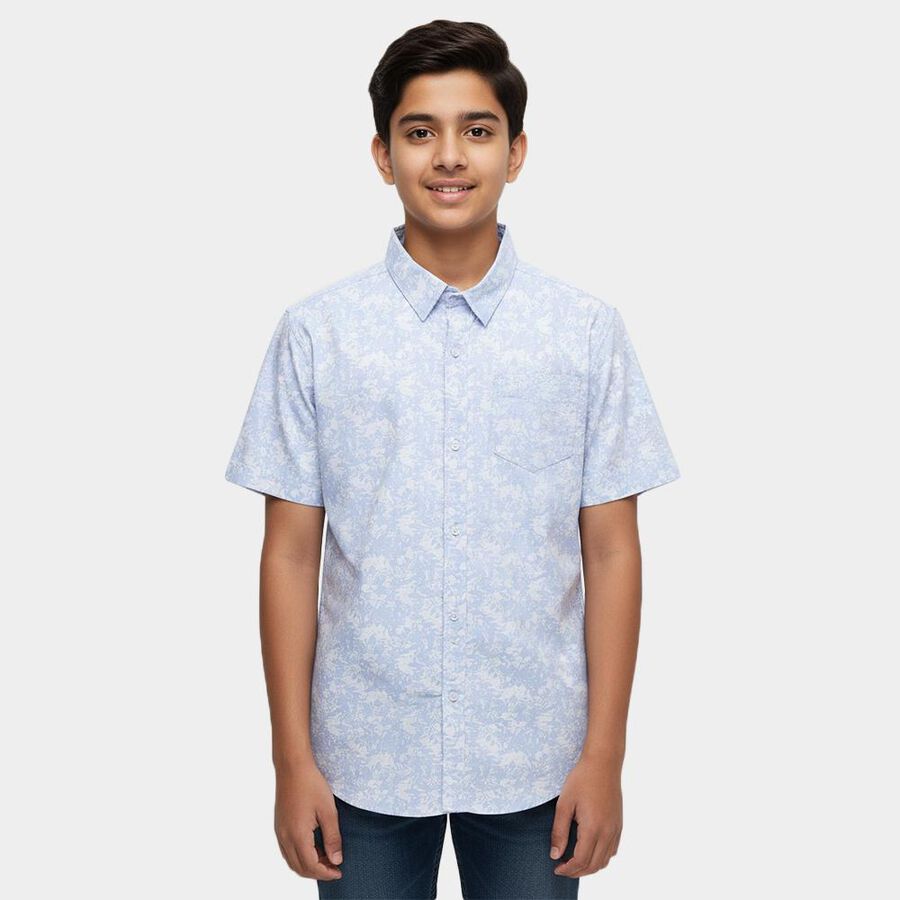 Boys' Light Blue Cotton Button Down Collar Casual Shirt, Light Blue, large