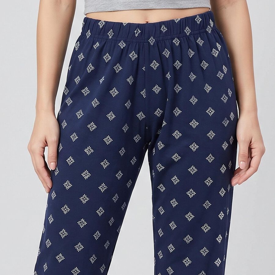 Women's Navy Blue Straight Fit Geometric Printed Pyjama, नेवी ब्लू, large