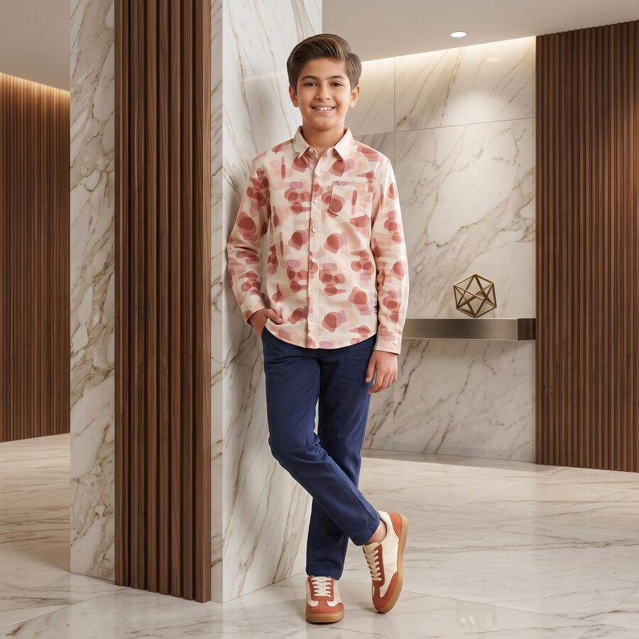 Boys Off White Cotton Casual Shirt, Off White, large