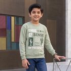 Boys' Mint Green Crew Neck Graphic Print Sweatshirt, Light Green, small