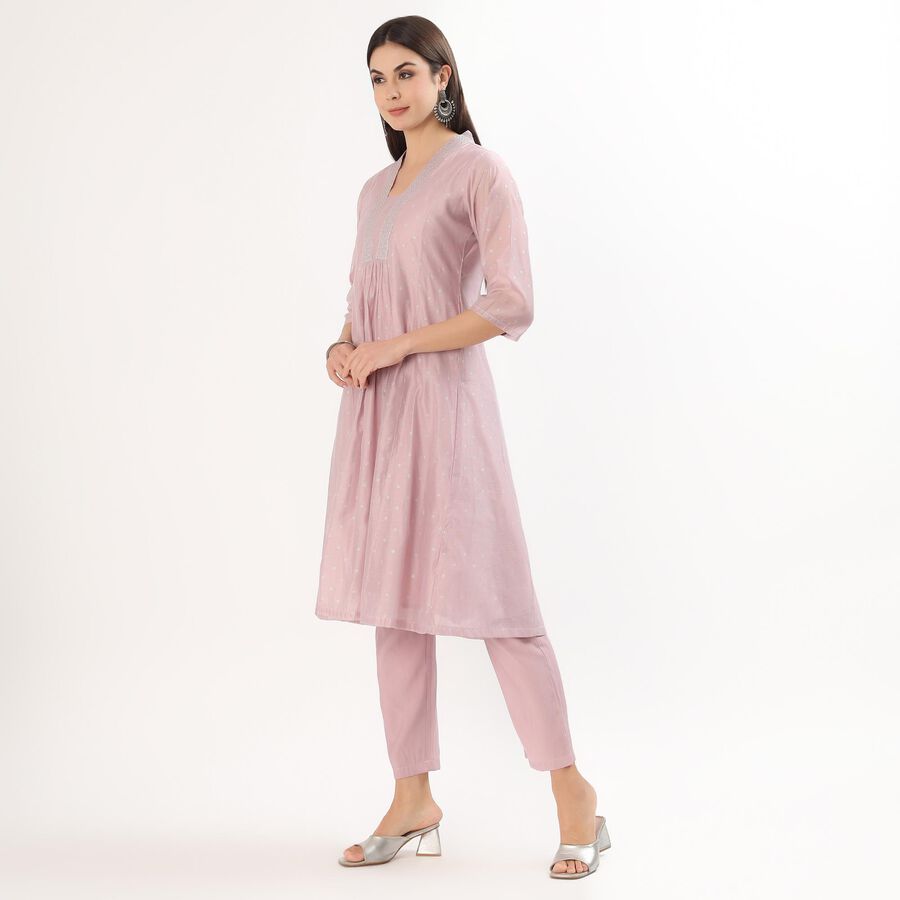 Women's Light Lavender Purple Round Neck Solid Kurta, Lilac, large