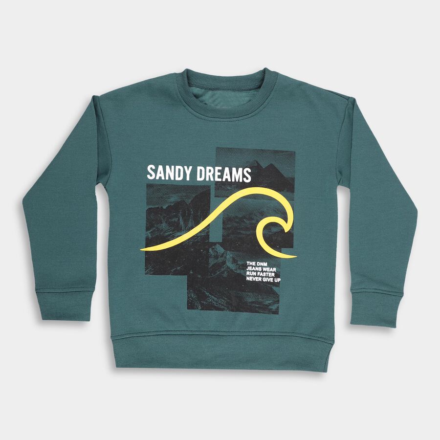 Boys Dark Teal Crew Neck Graphic Sweatshirt, Dark Green, large