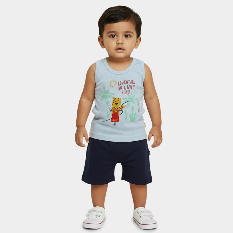 Infants' Light Blue Cotton Round Neck Casual Vest, Light Blue, large