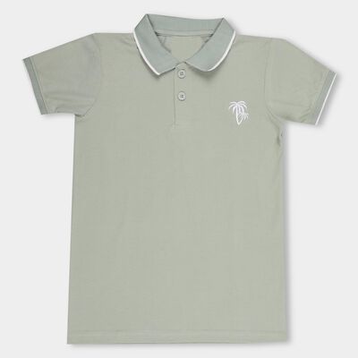 Boys' Light Sage Green Polo Neck Casual T-Shirt