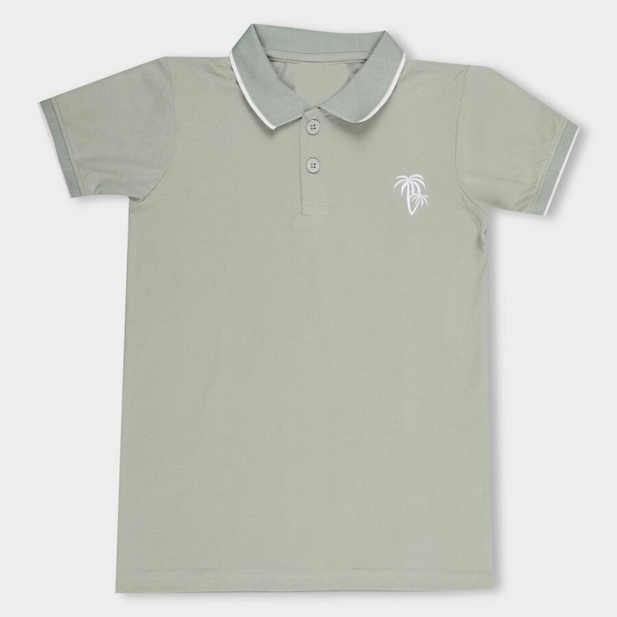 Boys' Light Sage Green Polo Neck Casual T-Shirt, Light Green, large