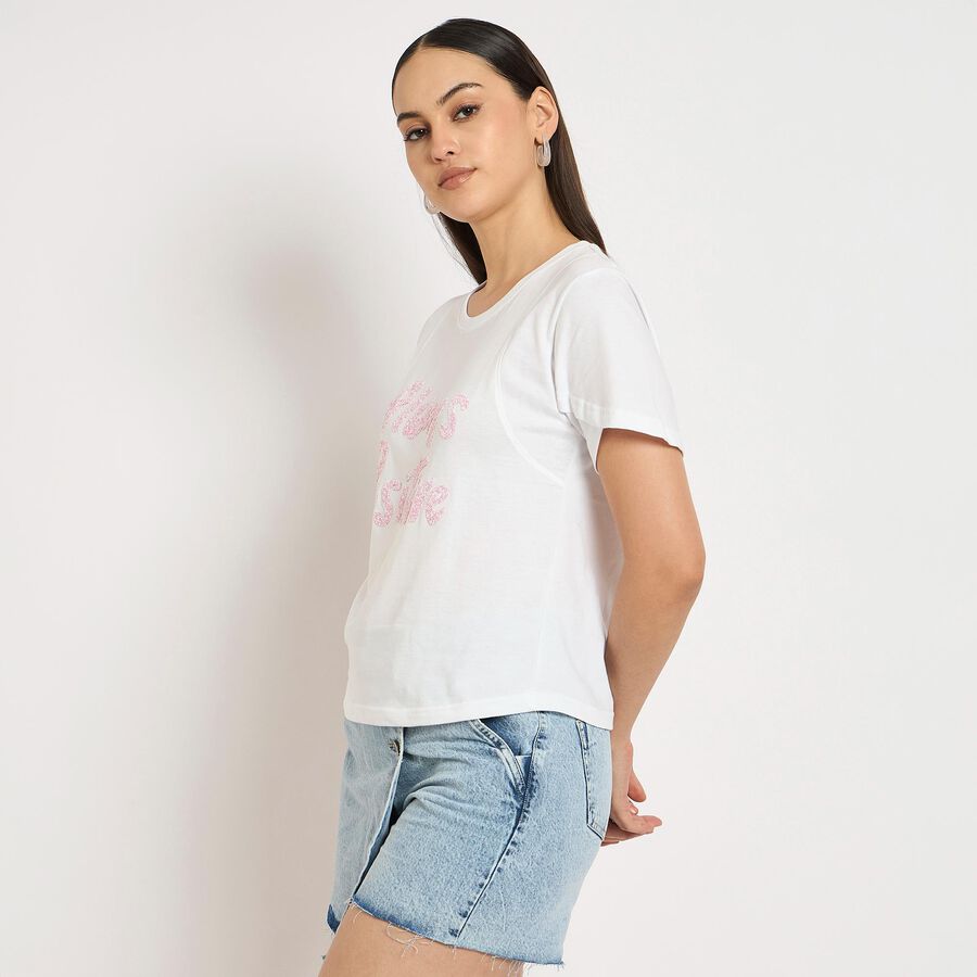 Ladies' 100% Cotton Round Neck T-Shirt , सफ़ेद, large image number null