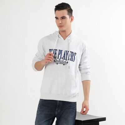 Men's Light Grey Hooded Neck Casual Sweatshirt