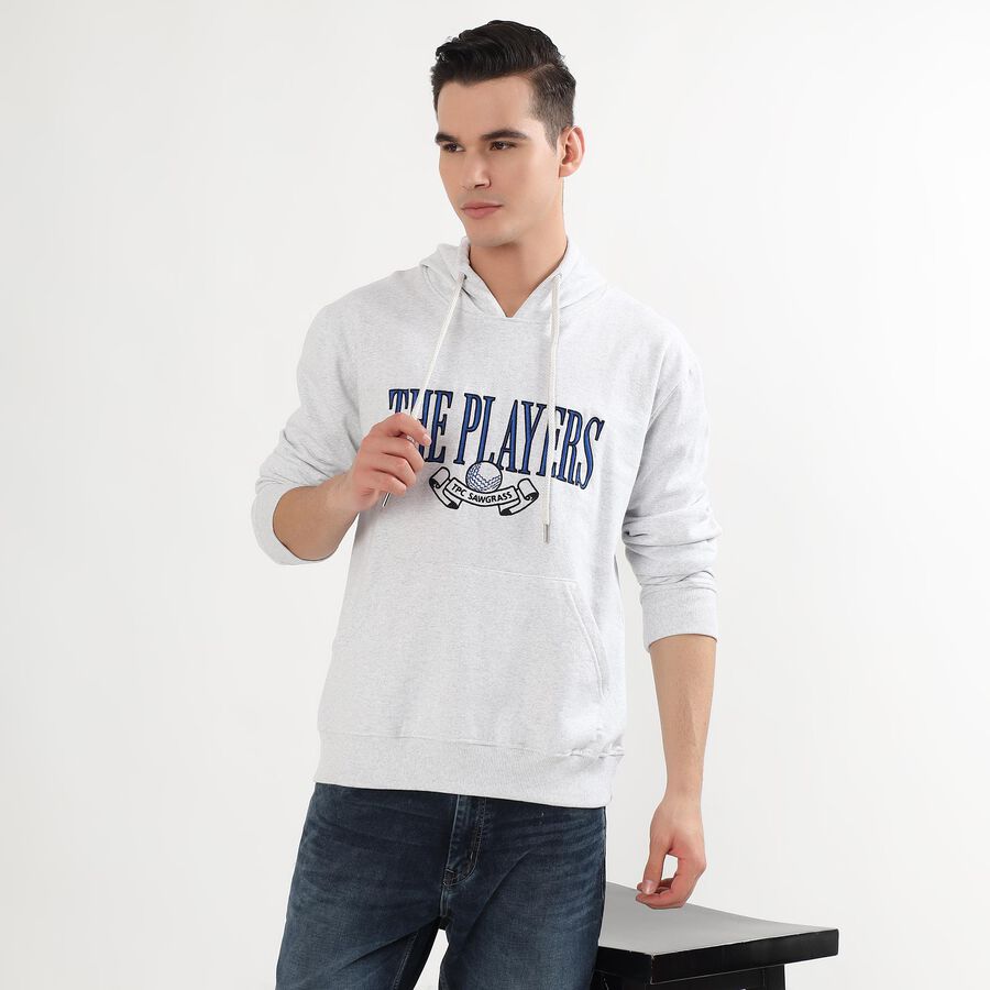 Men's Light Grey Hooded Neck Casual Sweatshirt, मिश्रित हल्का ग्रे, large image number null