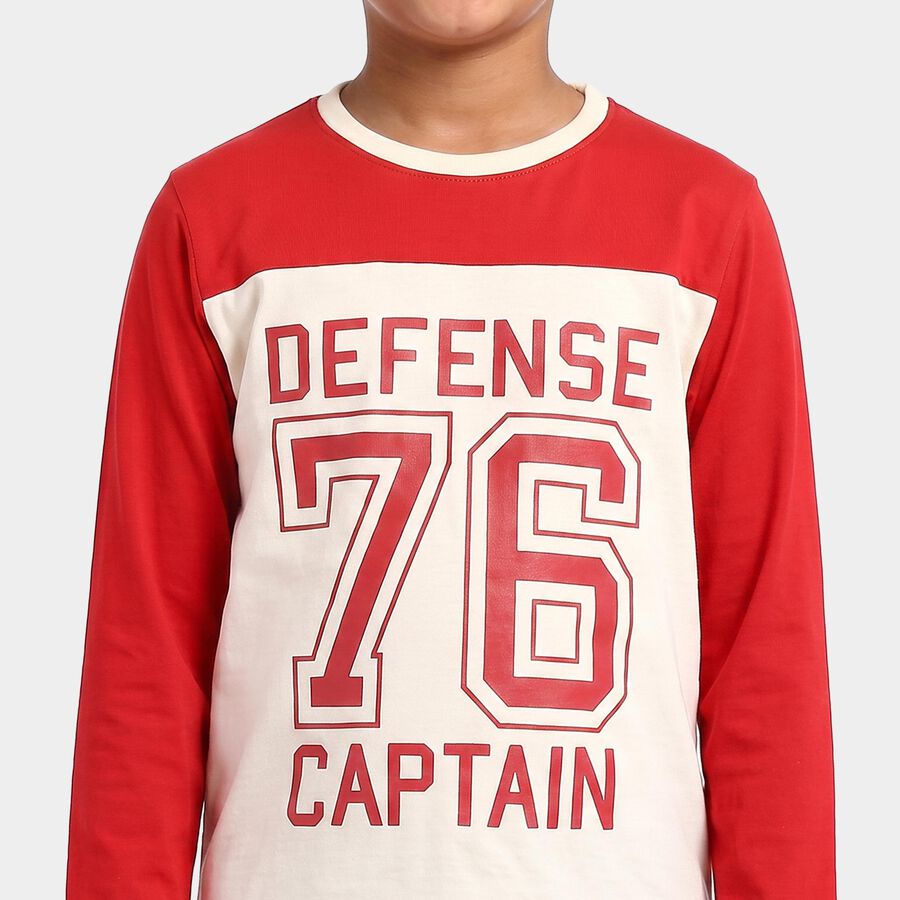 Boys Off White Crew Neck Regular Boys T-Shirt, ऑफ व्हाइट, large