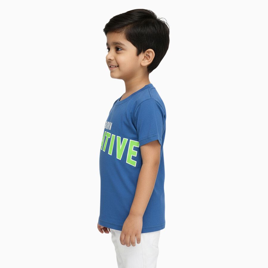 Boys Bright Royal Blue Cotton Round Neck Casual T-Shirt, Mid Blue, large image number null