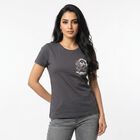 Women's Grey Round Neck Regular T-Shirt, Dark Grey, small