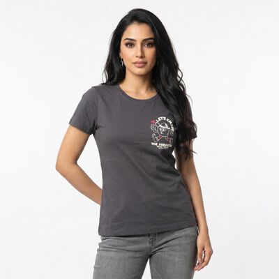 Women's Grey Round Neck Regular T-Shirt